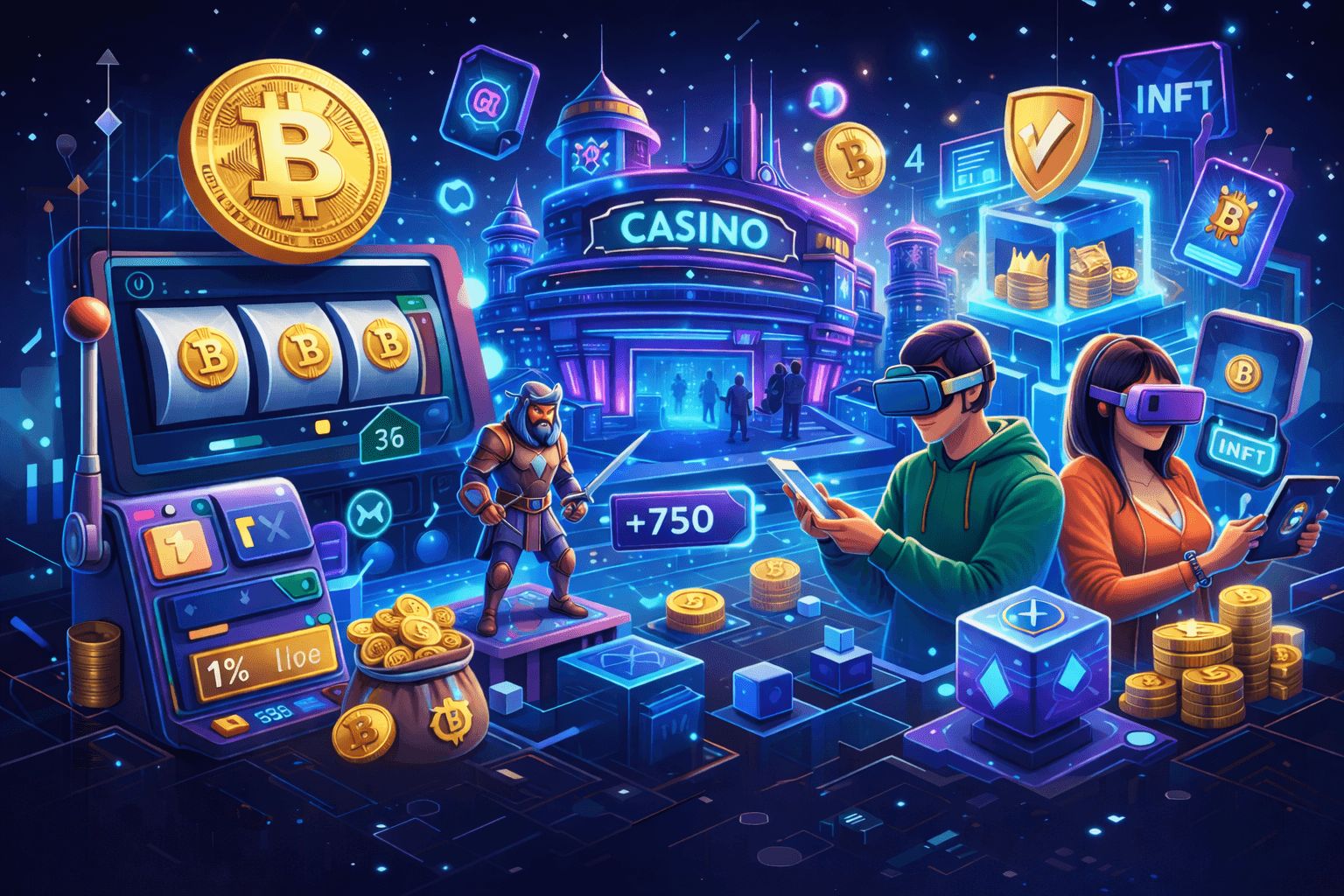 Illustration showing emerging iGaming trends in crypto casinos and blockchain gaming