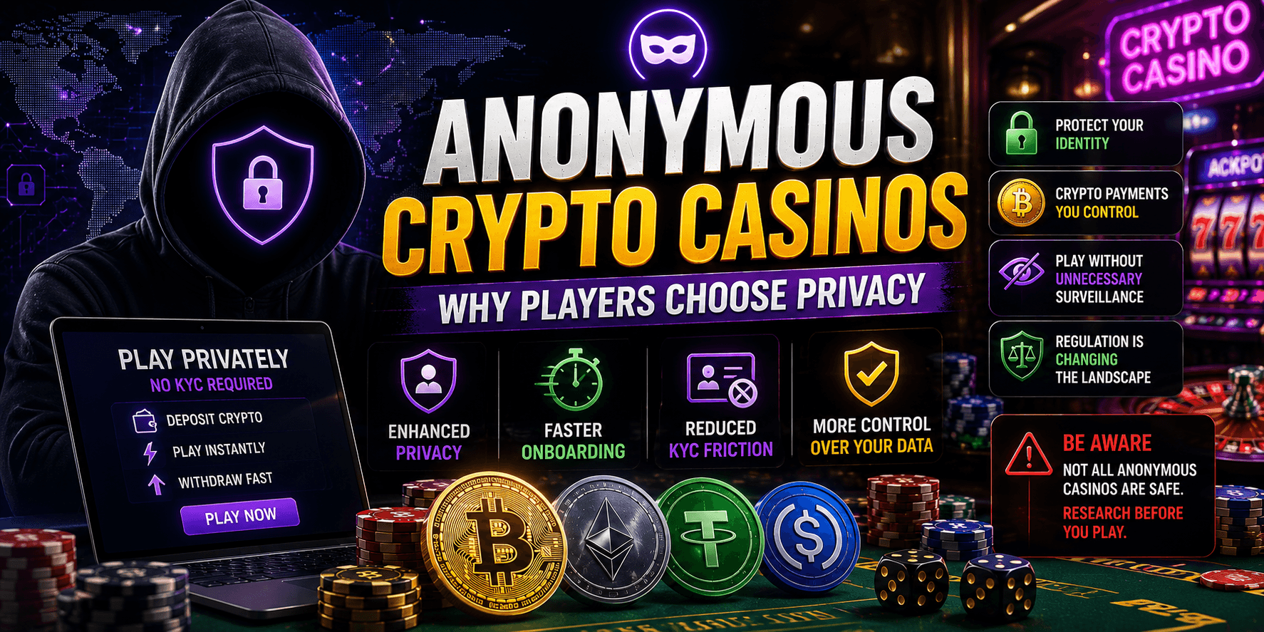 anonymous crypto casino concept with privacy and blockchain gambling